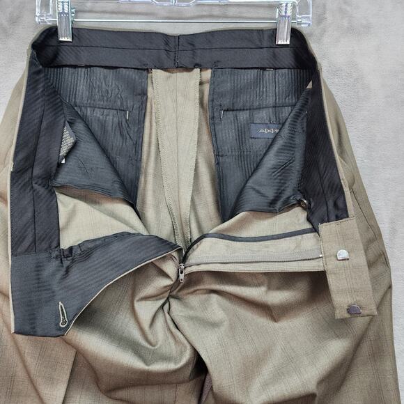 Axist Men 34x29 Brown Check Flat Front Dress Pants Straight Leg Career Office - Picture 7 of 13